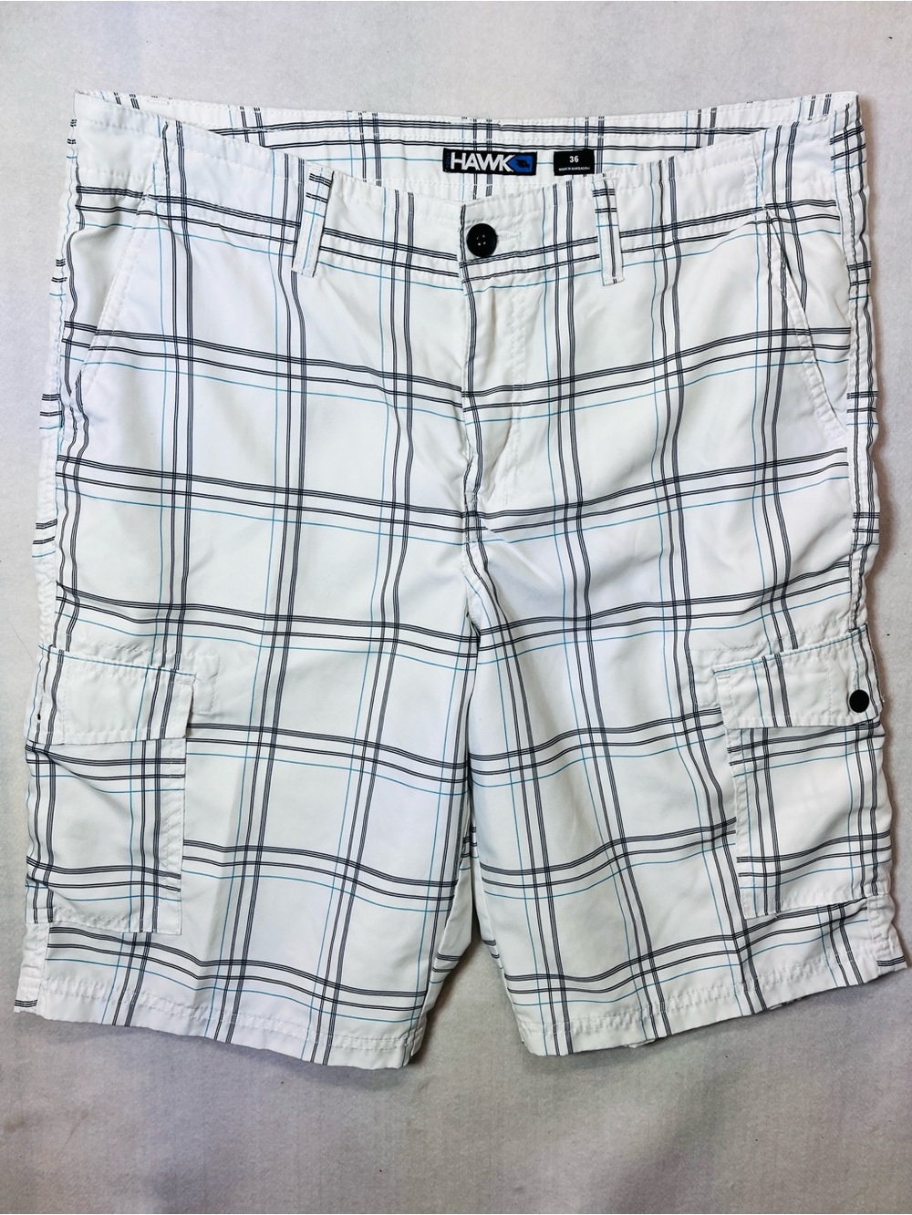 Tony Hawk White Plaid Men’s Cargo Shorts 36